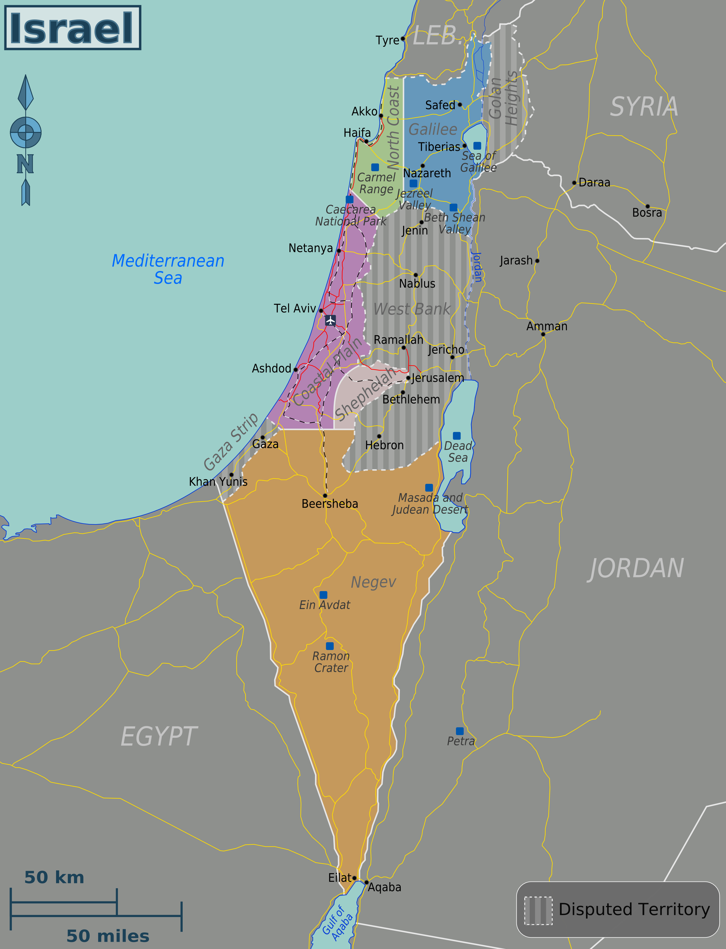 Map of Israel (Regions) : Worldofmaps.net - online Maps and Travel