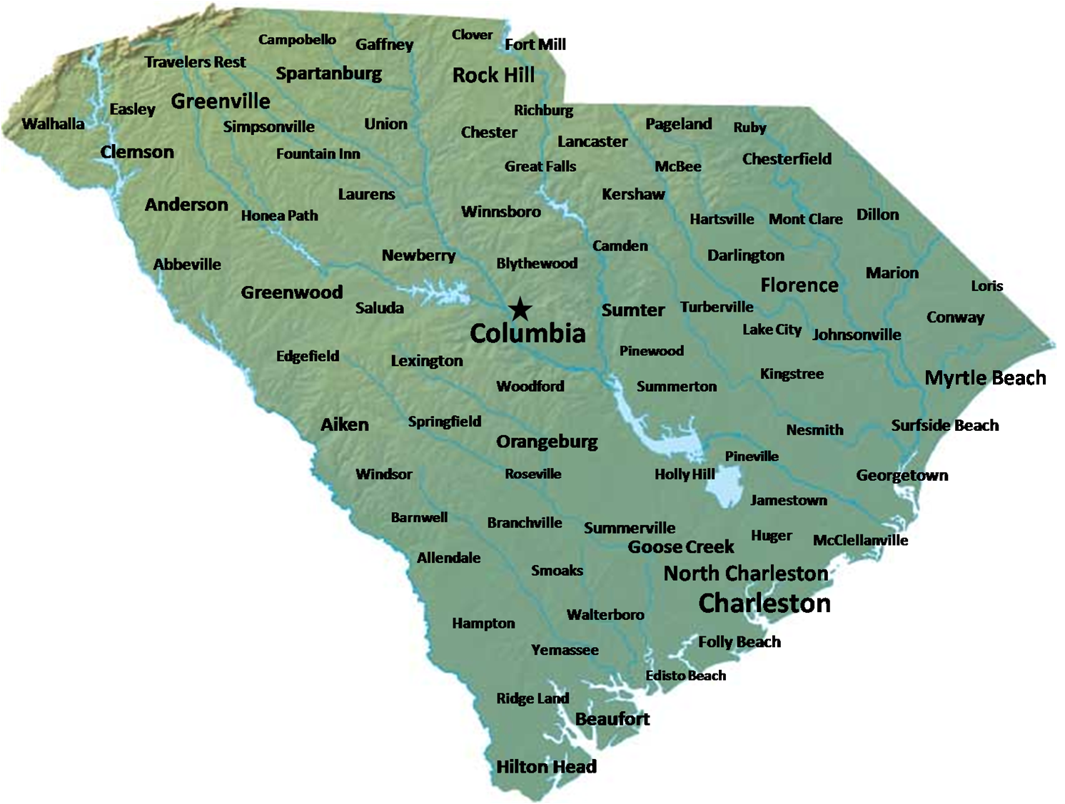 List of: Cities and Towns in South Carolina