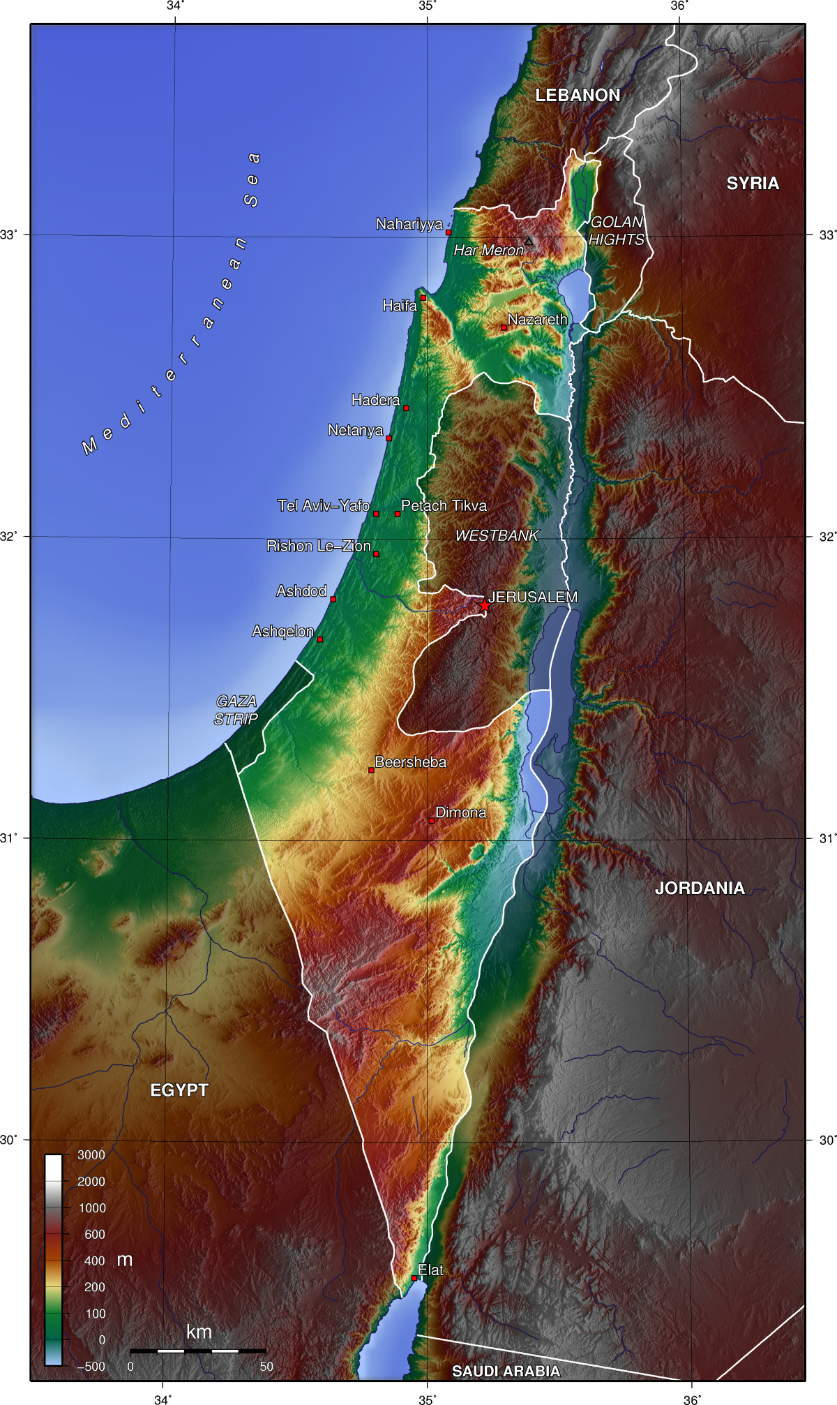 Map of Israel (Topographic Map) : Worldofmaps.net - online Maps and