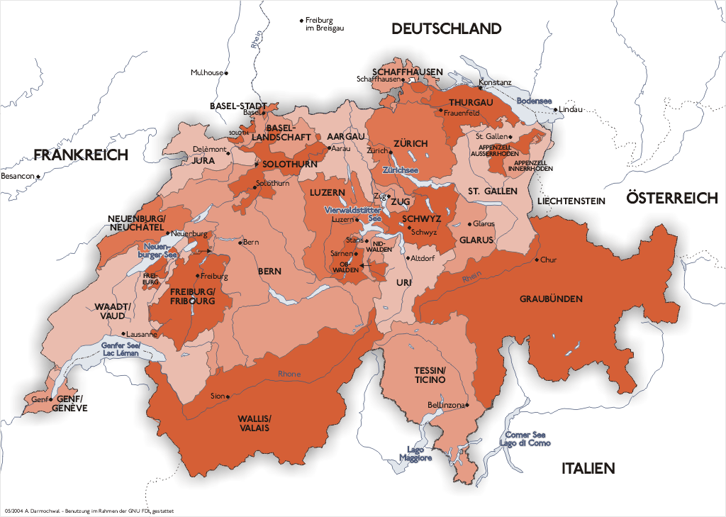 Map Cantons Switzerland