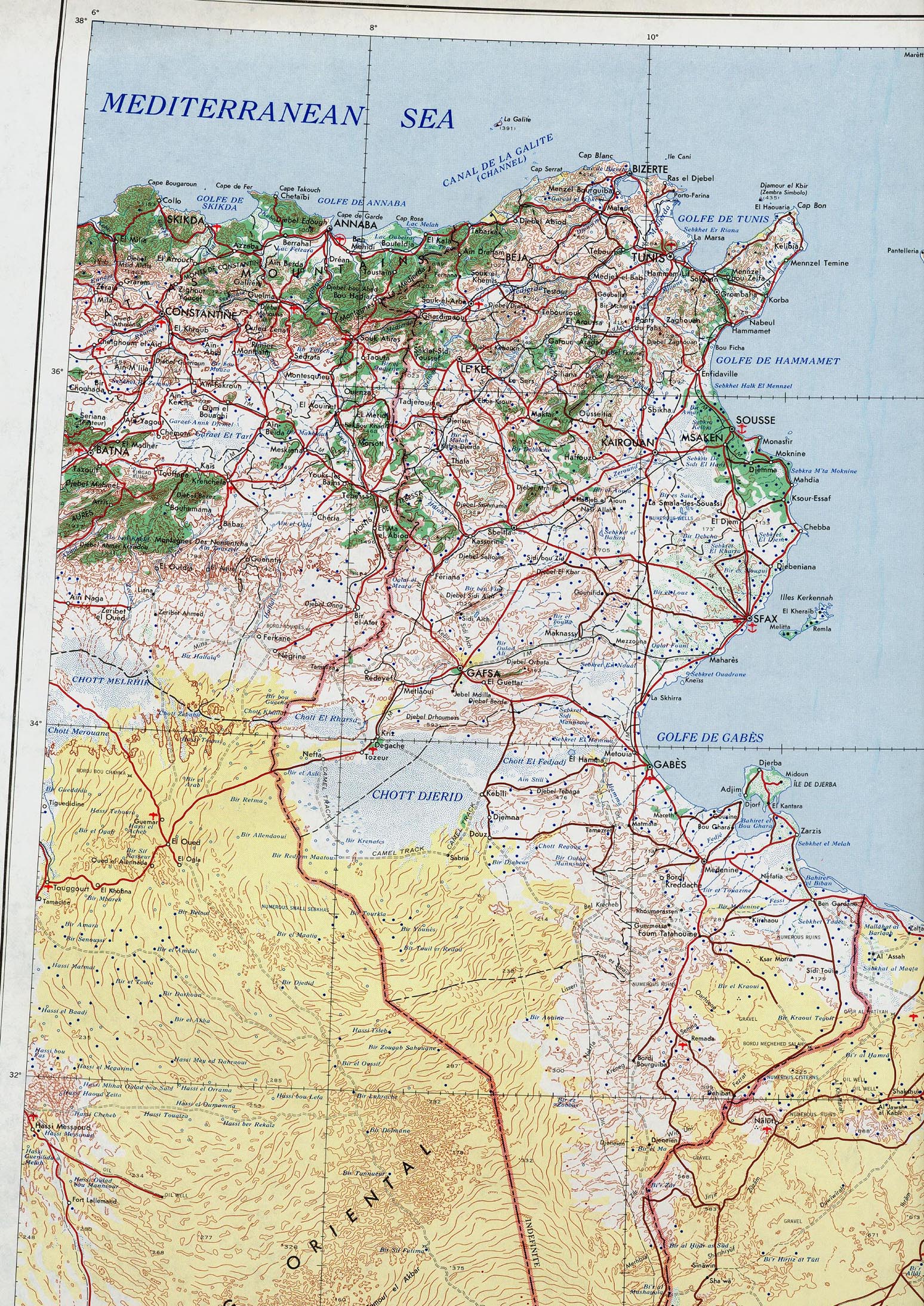 Topographische Karte Tunesien