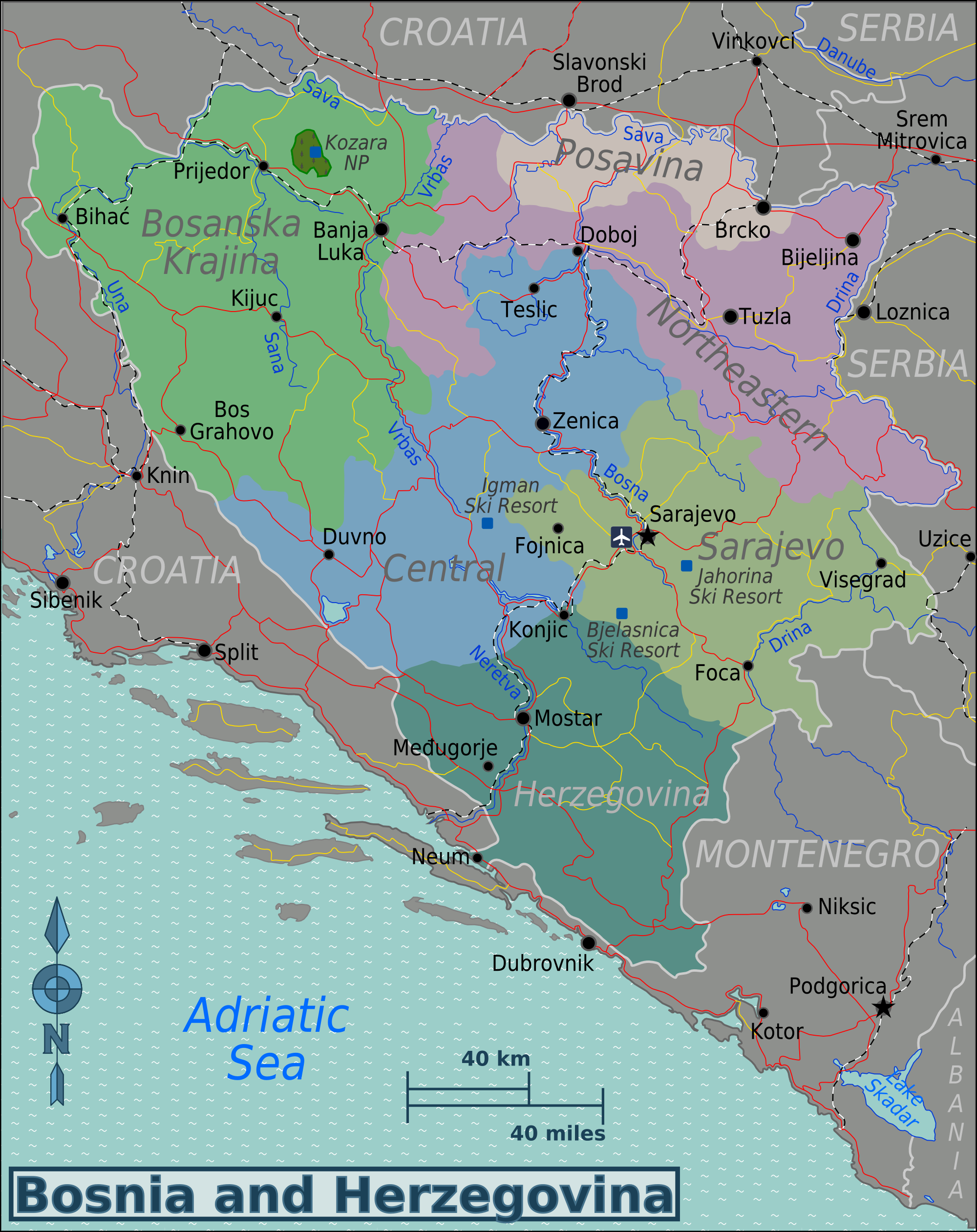 Map of Bosnia and Herzegovina (Map Regions) : Worldofmaps.net - online