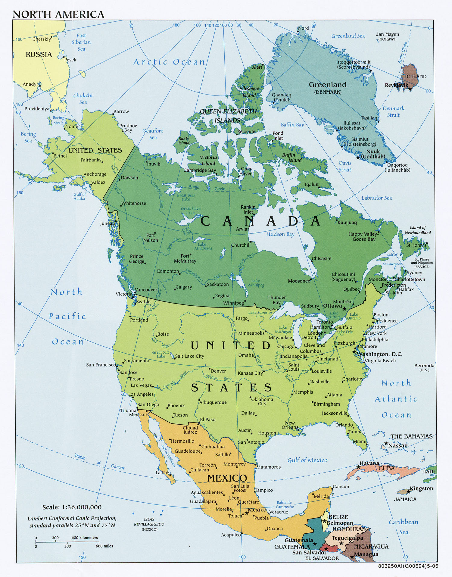 Bildung Landkarte Nordamerika Maxiposter Version in Englisch 2 St Posterleisten Alu 63 cm Map Educational Grösse 61x91,5 Map of North America Bildungsposter Plakat Druck