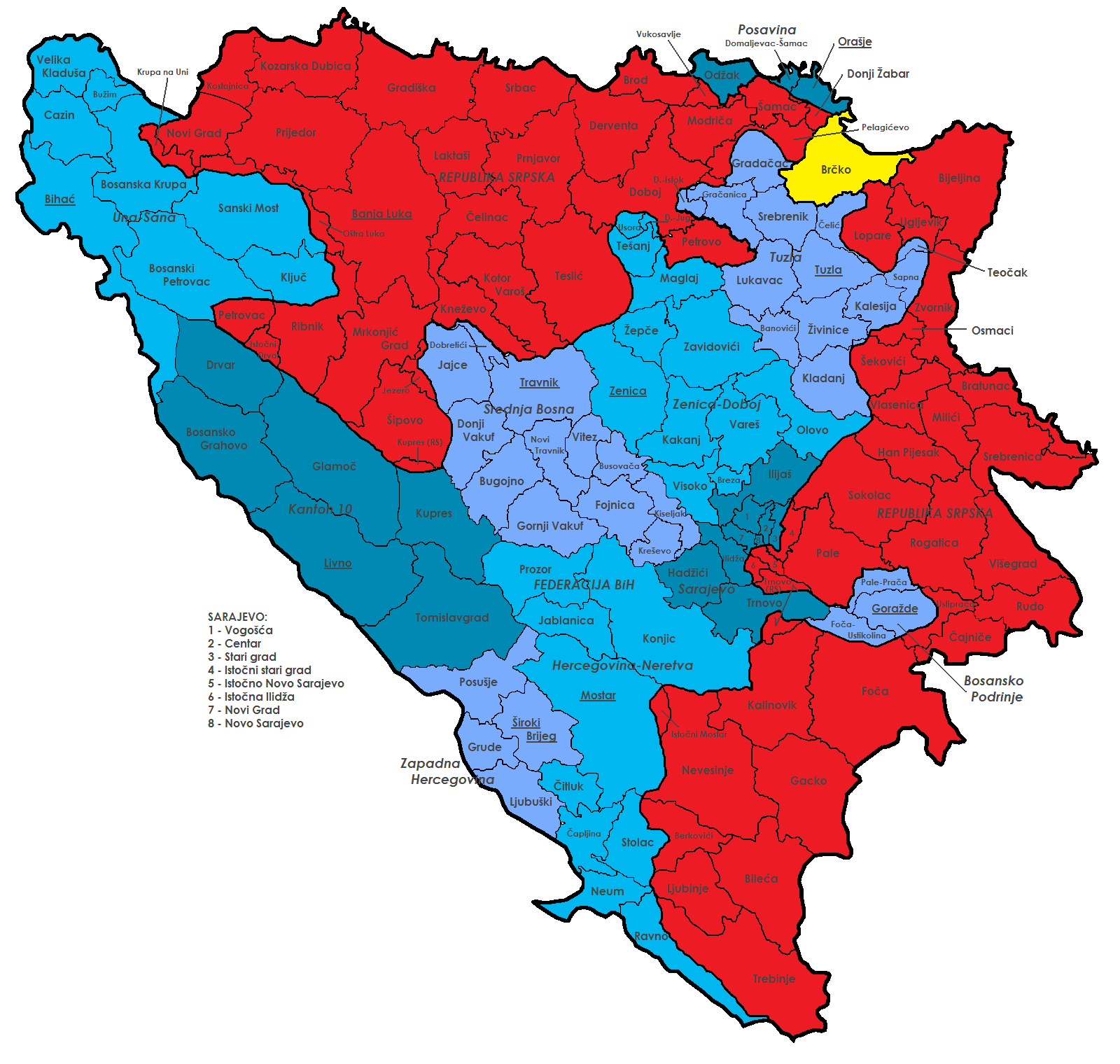 Map of Bosnia and Herzegovina (Map Administrative Divisions