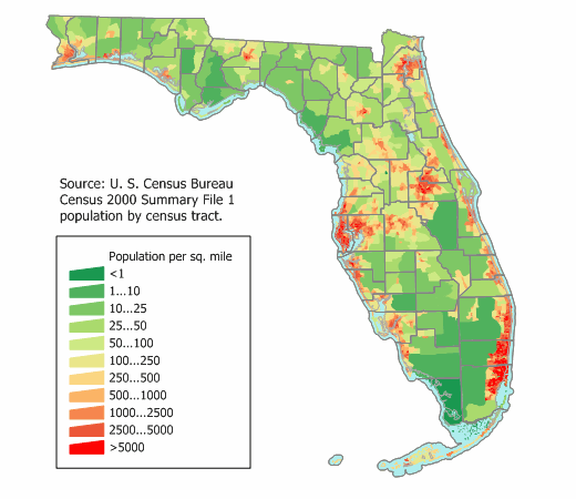 Map of Florida (Population Density) : Worldofmaps.  online 