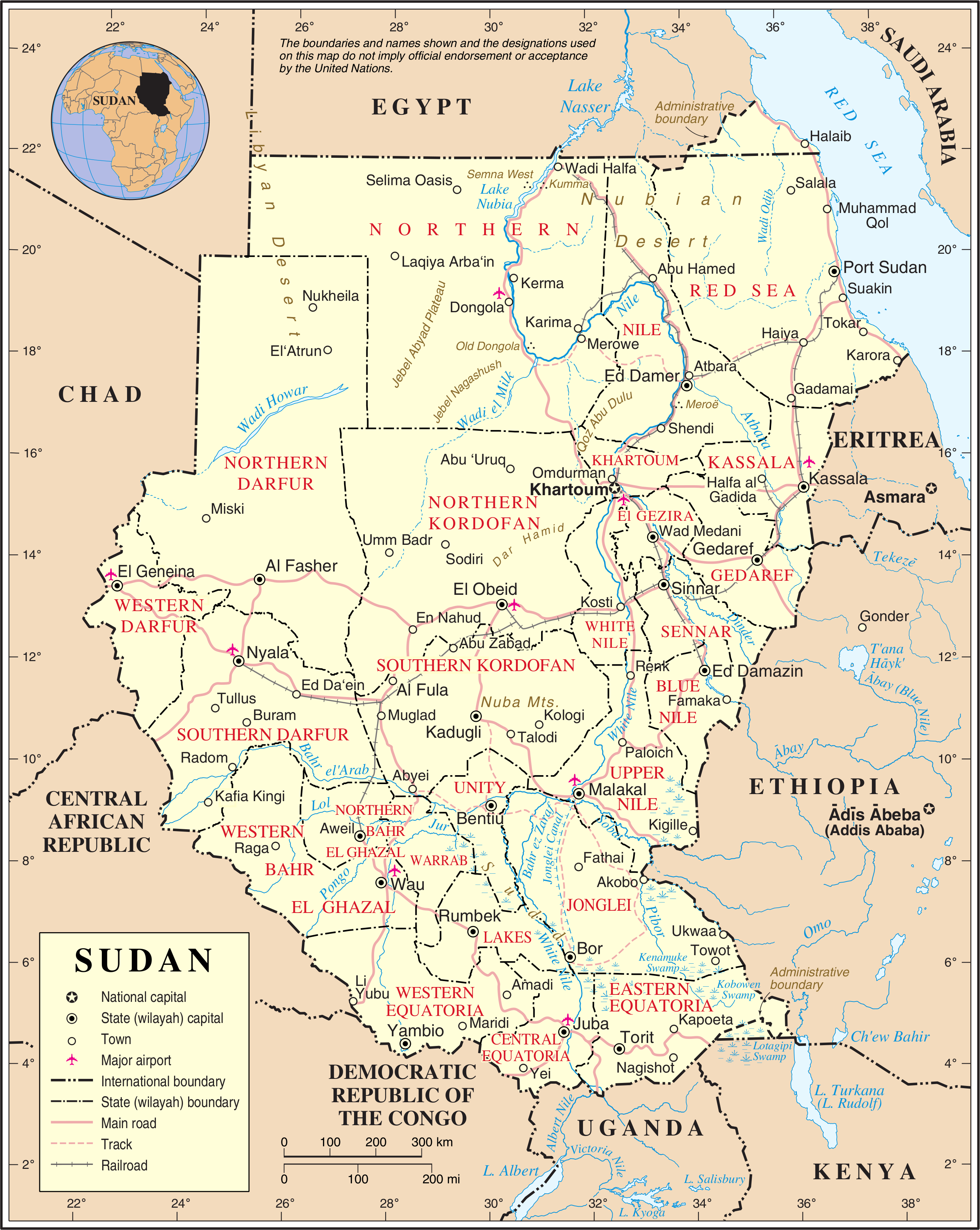 Map of Sudan (Political Map) : Worldofmaps.net - online Maps and Travel
