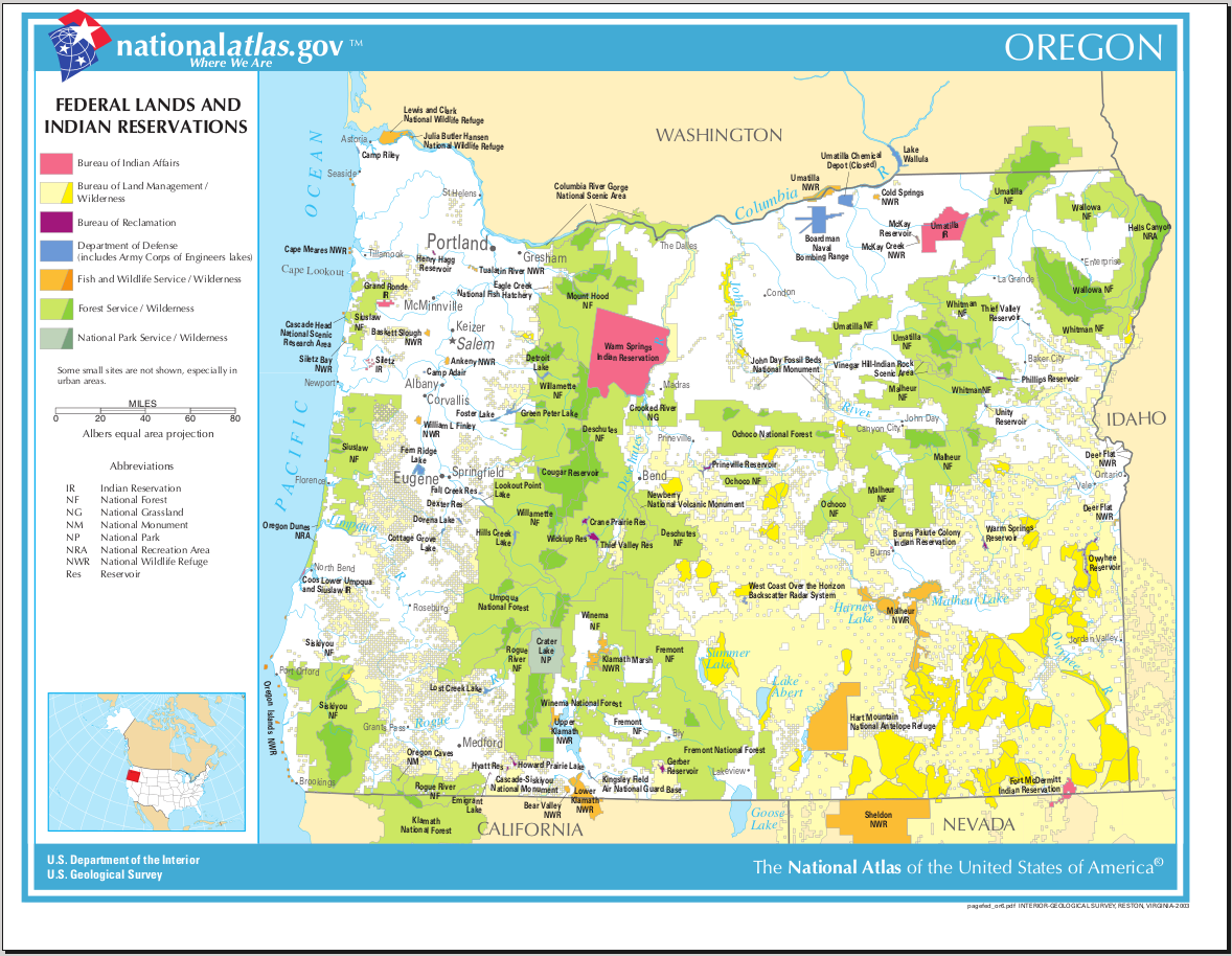 Map of Oregon (Map Federal Lands and Indian Reservations) : Worldofmaps